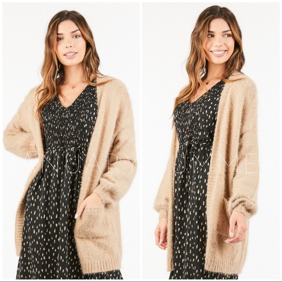 ❄️MOCHA FUR COTTON BLEND CARDIGAN - Picture 2 of 7